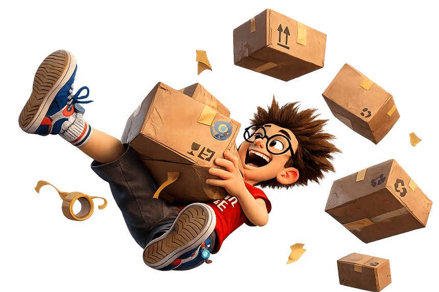Toto tombe à la renverse au milieu de cartons qui volent